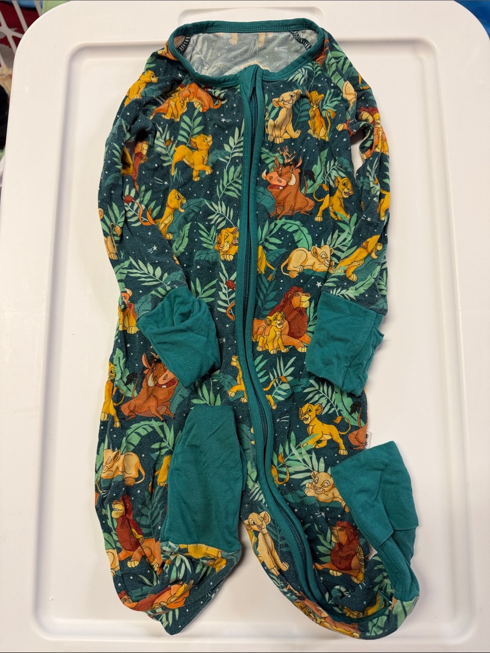 Little Sleepies Teal One-Piece Footed Pajamas with Lion Pattern